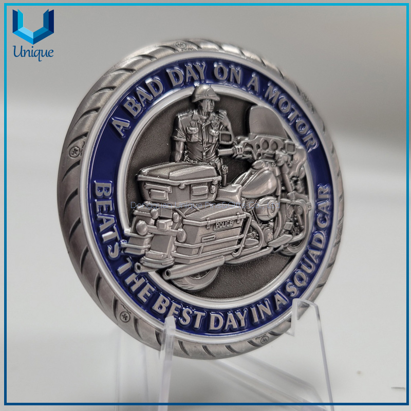Custom Design 2.25" antique silver die cast Zinc alloy Medal Police coin in Tire shape