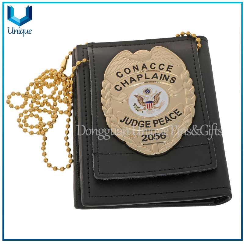 High Quality Police Badge, Leather cover /3D gold / Silver Ecuador Police Badge w/ Genuine Leather Holder+Ball Chain,Police Emblem, Seuvenir Coin Badge
