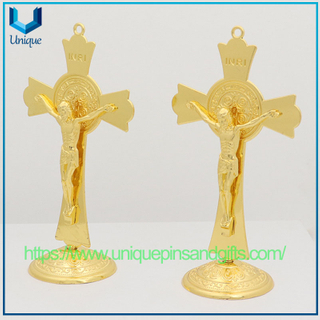 Customized 3D Zinc Alloy Office Home Decoration Ornaments, Die-cast Electroplated Jesus Cross Pendant Decorations