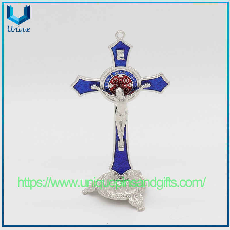 Customized 3D Zinc Alloy Office Home Decoration Ornaments, Die-cast Electroplated Jesus Cross Pendant Decorations
