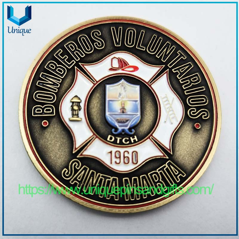 Customized Die Struck Dual Sides Nickel Antique Bronze Two Tone 3D Columbia SANTA MARTA BOMBEROS VOLUNTARIOS Commemorative Coin