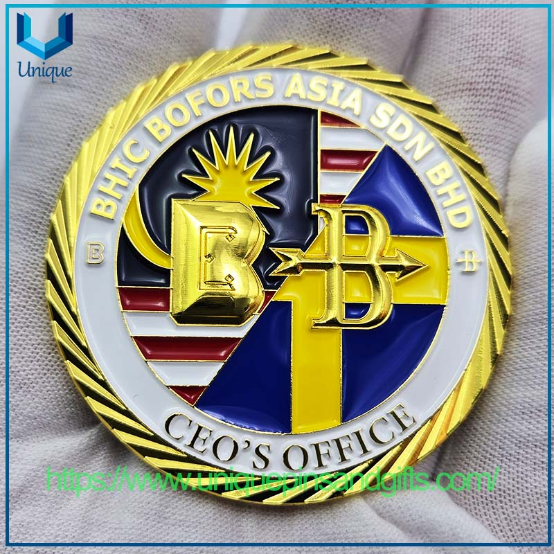 Customized Double-sided Electroplating Gold Diamond Edge 3D Metal Commemorative Coin BHIC BOFORS ASIA SDN BHD Commemorative Coin