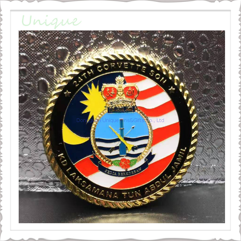 Royal Malaysia Navy coin in gold with Epoxy.