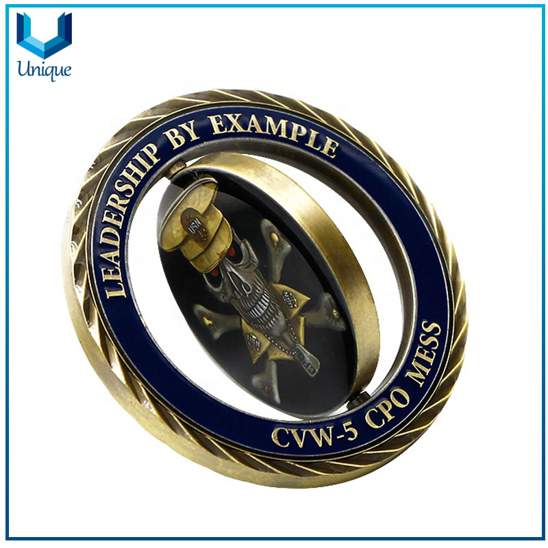 Military Coin Supply Factory,USN Coin, Antique Brass 3D Commemorative Coin, Spinning Souvenir Coin for Honor