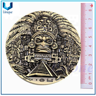Customize Antique Brass 3D Coin, Big Size Maya Aztec Statue 3D Commemorative Coin,Ancient Egypt Challenge Coin 