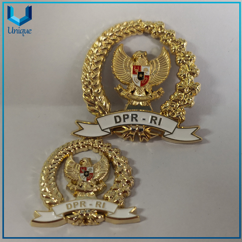 Free Sample Lapel Pin,Customize Indonesia DPR Badge,24K Gold High Quality Police Badge, China Coin Manufacturer