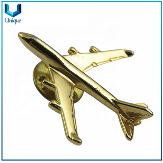 Free Sample, Free Desikgn Lapel Pin Factory,3D Gold Plane Pin, Plane Tie Pin, 24K Gold Tie Clip for Promotional Gifts