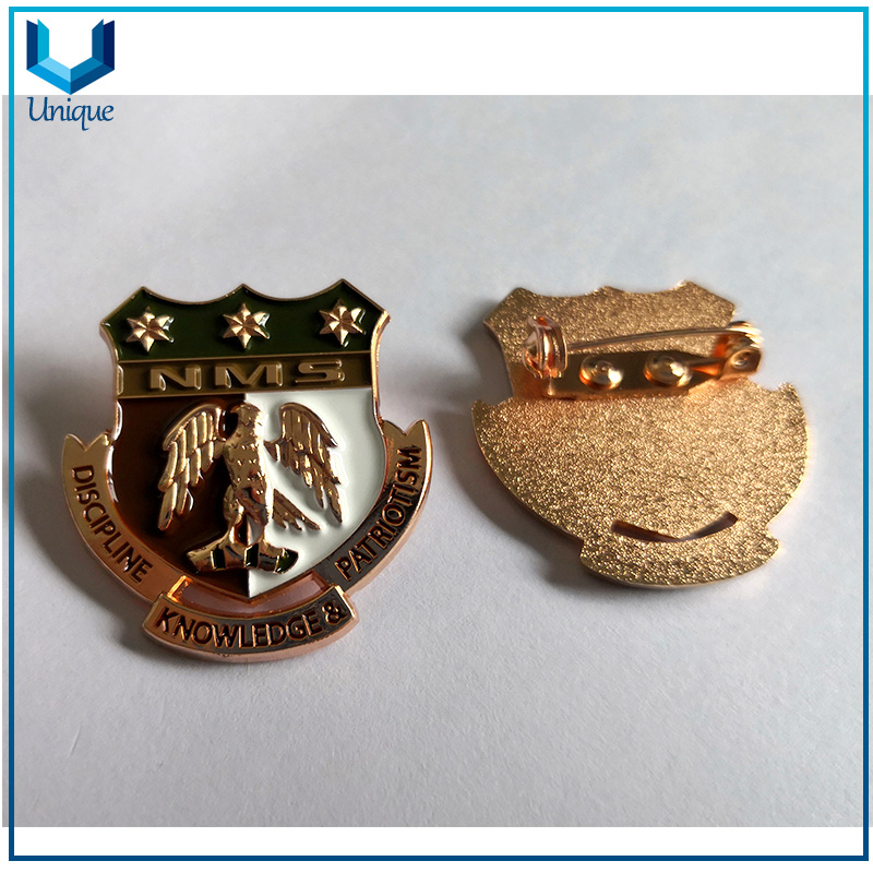 Rose Gold Plating Pin Badge, Nigeria 3D Police Badge with Safety Pin, Free Sign Metal Crafts Customize From China