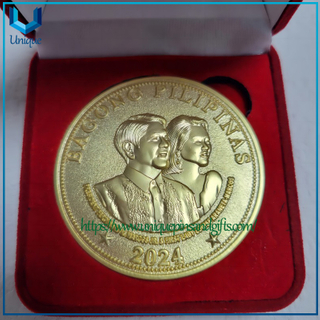 High Quality Custom 2 Inches Bronze 3D Bagong Pilipinas Pressident Medal in gold plating with velvet box