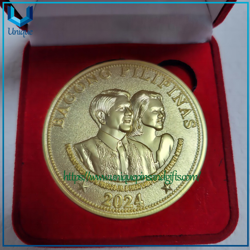 High Quality Custom 2 Inches Bronze 3D Bagong Pilipinas Pressident Medal in gold plating with velvet box