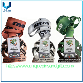 Custom Poland PZPN Gold Silver Bronze Medal Sports Event Metal Medals with Ribbon