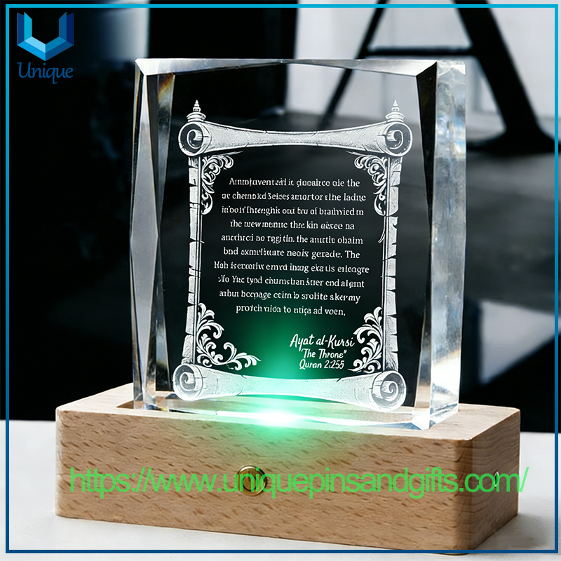 Customized Crystal Medals Crystal Trophies Crystal Decorative Ornaments with Laser-engraved Text Patterns Inside The Crystal LED Light