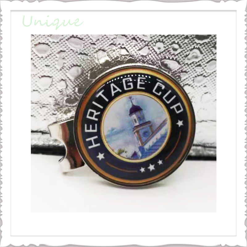 Cheap Golf Hatclip 25mm, 30mm with Printing Golf Ballmarker with Epoxy, Customize Design Golf Ballmarker for Gifts