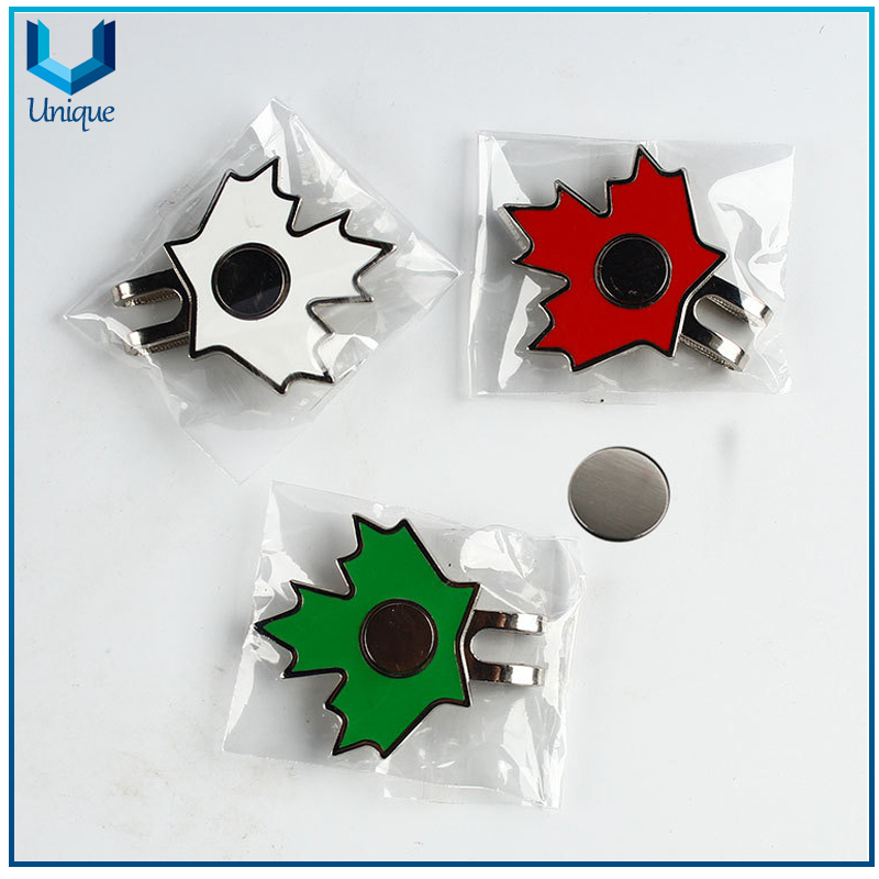 Custom Canada Maple leaf Magnetic Metal Golf Hat clips,Custom Metal Crafts Factory, Wholesale Die Struck Iron Golf Hatclip with Magnet Accessories for Gifts