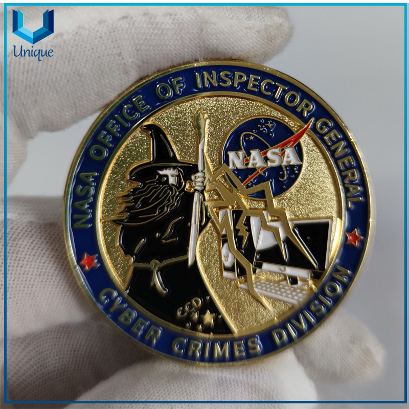 45MM USA NASA Cyber Crimes Coin, Metal Gold 3D Coin, Customize Design Military Police Commemorative Medal Coin for Honor Sounvenir Gifts