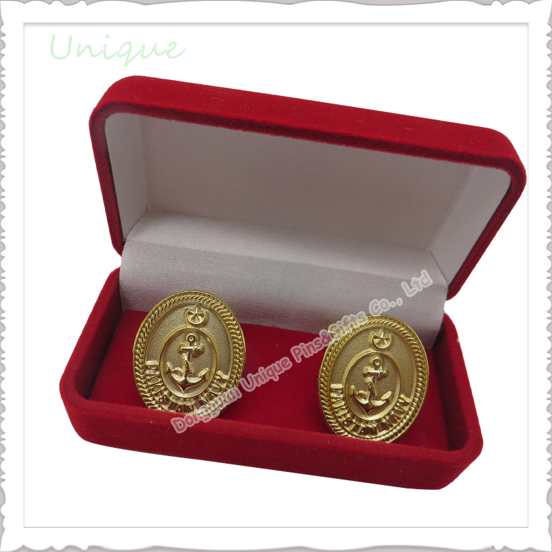 China Wholesale Gold Plated 3D Anchor Cufflink with Gift Box Packing, Die Cast Zinc Alloy Military Cufflink for Sounvenir Gifts