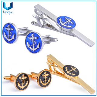 China wholesale Manufacturer for Metal Crafts, Customize Cufflink & Tie Pin in set for Promotional Gifts, Gold /Nickel Plating Anchor Logo Cufflink 