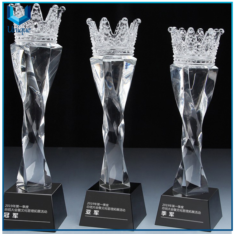 Customize Metal Trophy in Crown Style, Engraving logo at base, Gold Award Trophy Cup for Promotional Gifts