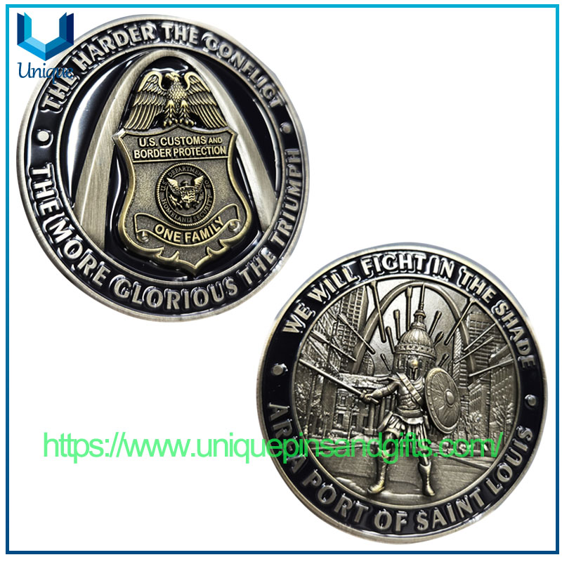Customized 2.25" Antique Bronze+Antique Silver Two Tone Plating Police Coin