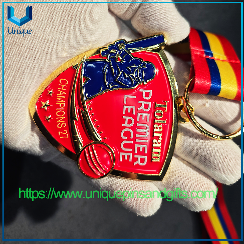 Custom 3D Metal Baseball League Medal Tolaram PREMIER LEAGUE CHAMPIONS 27 Gold Silver Brass Medal with Ribbon