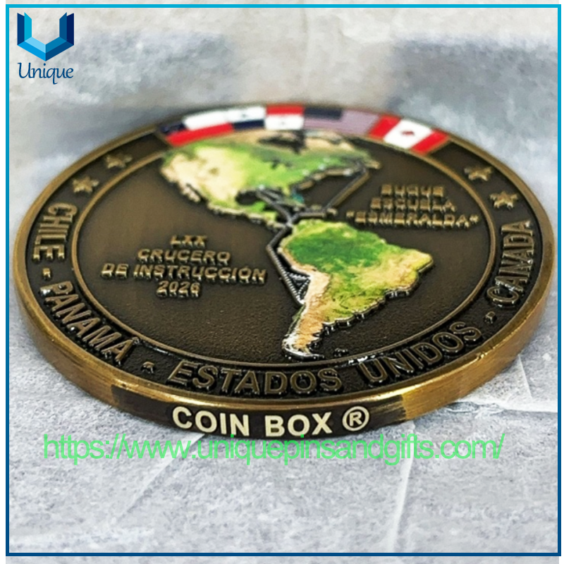 Custom Design ARMADA DE CHIL 3D Metal Gold Plating Colourful Commemorative Coins