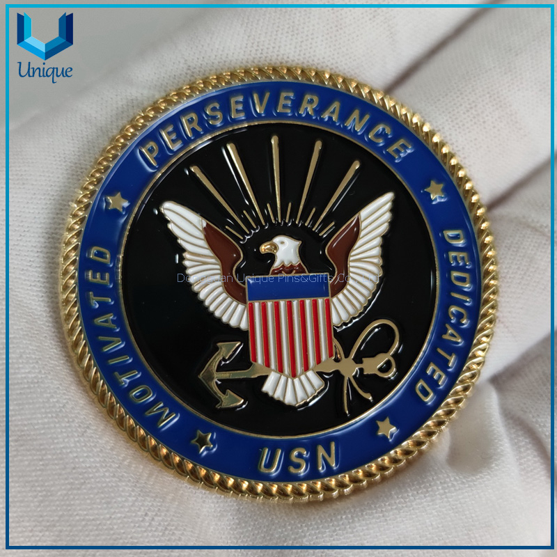 Custom Challenge Coin Factory, USA Military Navy USN Gold Nickel Appreciation Coin for Souvenir Gifts