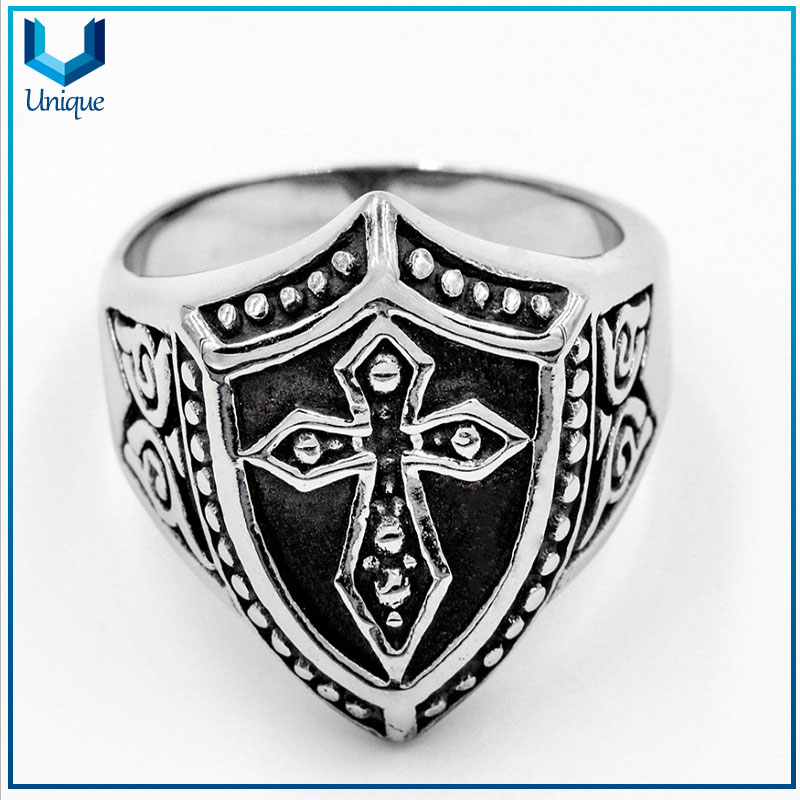 High Quality Classic Punk Vintage Stainless Steel shield Ring For Men