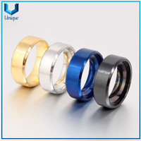 Hot sale promotions 8 MM width gold silver black blue stainless steel ring for women men