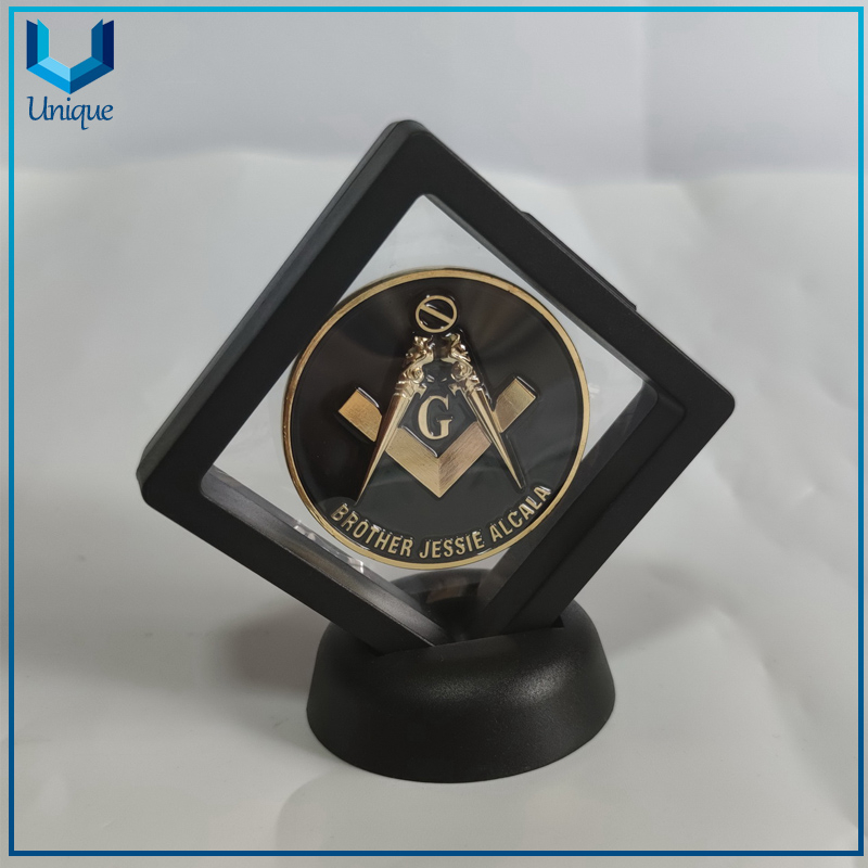3D Floating Frame Shadow Box military Medallion Wooden Medal Challenge Coin Chip Display Case Stand Holder Magic Suspension Box