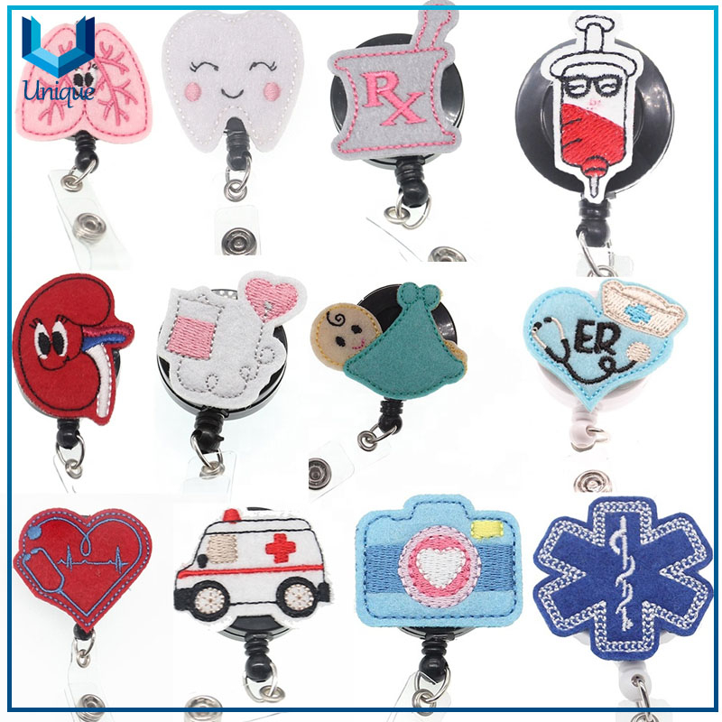 Custom Retractable Felt Nurse ID Badge Reel With Alligator Clip For Nurse Accessories