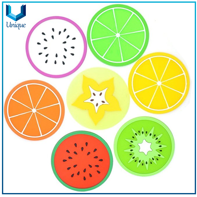 Fruit Design Cup Mat Table Placemat Silicone Rubber Coasters, Custom 2D soft pvc rubber customized coasters Fruit Design Cup Mat