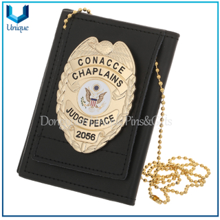 High Quality Police Badge, Leather cover /3D gold / Silver Ecuador Police Badge w/ Genuine Leather Holder+Ball Chain,Police Emblem, Seuvenir Coin Badge