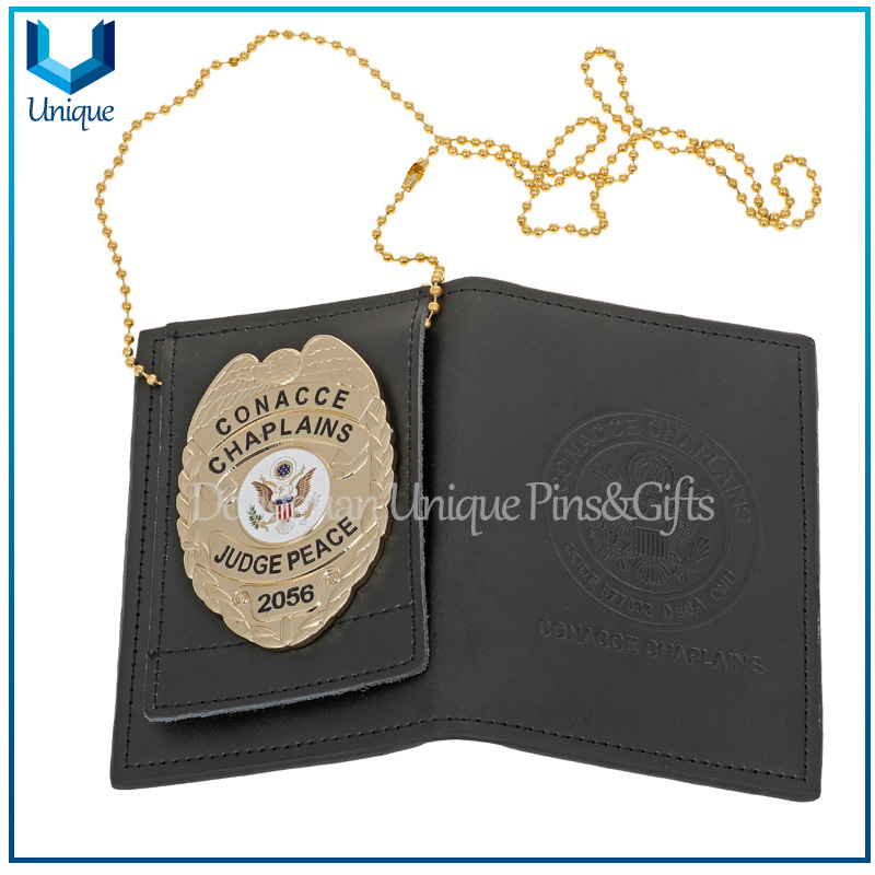 High Quality Police Badge, Leather cover /3D gold / Silver Ecuador Police Badge w/ Genuine Leather Holder+Ball Chain,Police Emblem, Seuvenir Coin Badge