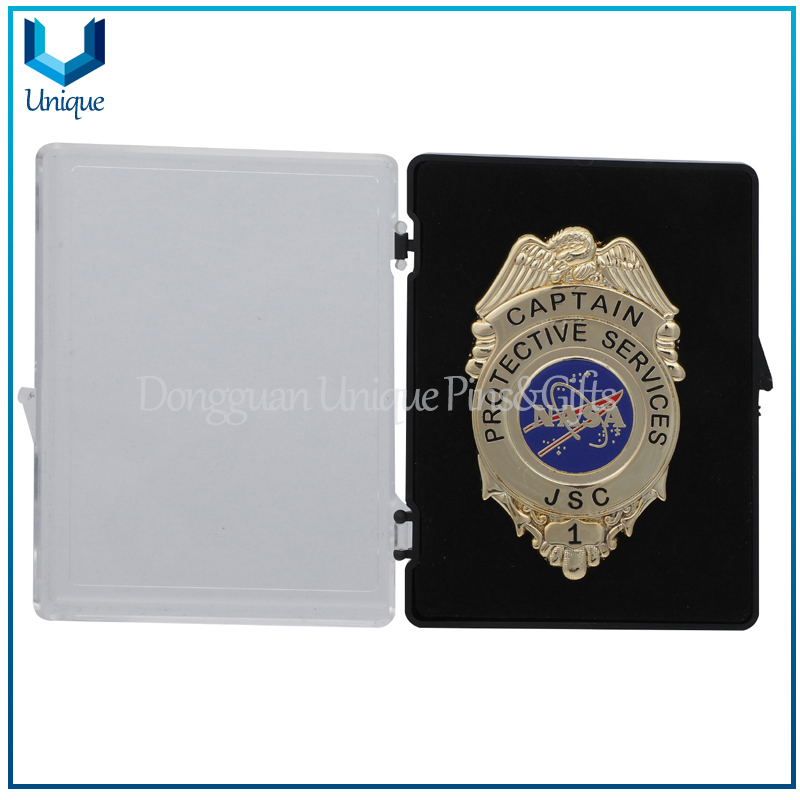 Customize Police Badge Factory,Commemorative Coin Display, Die Struck Copper 3D Gold Honor Badge w/ Genuine Leather holder + Metal Belt Clip