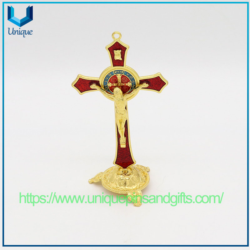 Customized 3D Zinc Alloy Office Home Decoration Ornaments, Die-cast Electroplated Jesus Cross Pendant Decorations