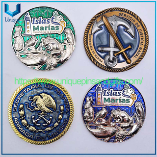 Customized Diamond Edge 3D Metal Commemorative Coin Double-Sided Electroplating Gold/Silver MEXICO ARMADA Commemorative Coin