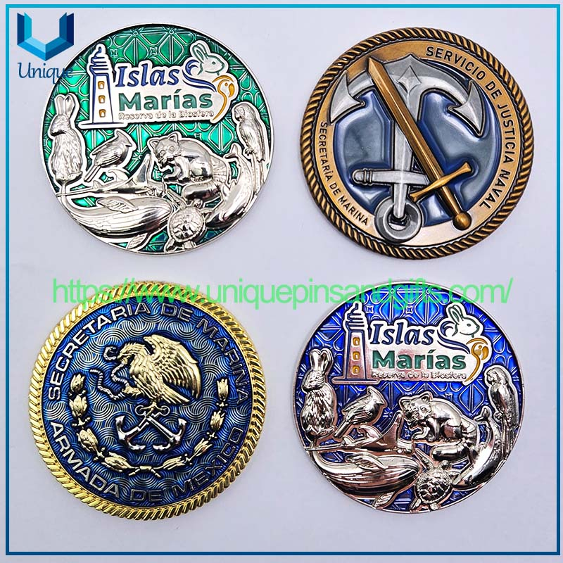 Customized Diamond Edge 3D Metal Commemorative Coin Double-Sided Electroplating Gold/Silver MEXICO ARMADA Commemorative Coin