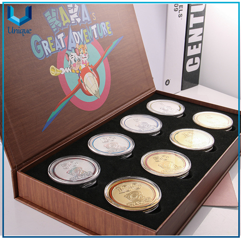 High Quality Custom Fashion Metal Commemorative Coins, Free Customized Design Cartoon Pattern, UV Printing Logo,Plating Gold Sliver Copper with Custom Box