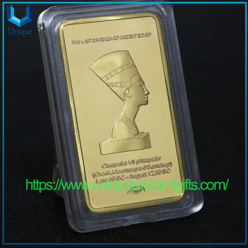 Customize Design Egyptian Pharaoh Commemorative Coin Square Gold/Sliver Plated Block Coin World Ancient Civilization Gold Coin Gold Bar Commemorative Medal Aien Foreign Currency Mirror Coin