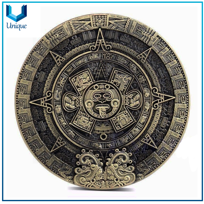Customize Antique Brass 3D Coin, Big Size Maya Aztec Statue 3D Commemorative Coin,Ancient Egypt Challenge Coin 