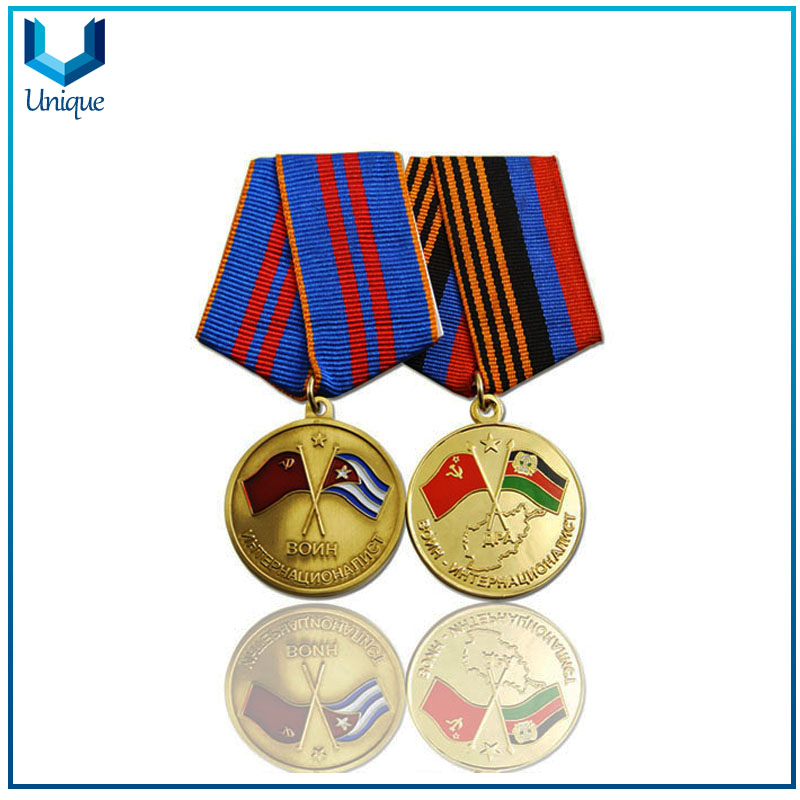 Customize flag Medal with Ribbon for Military Wearing, Customize Metal Crafts Factory, Wholesale Military Plaque for Promotional Gifts