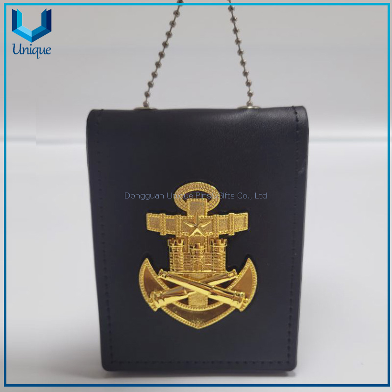 Police badge leather case, Leather cover /3D gold / Silver Ecuador Police Badge w/ Genuine Leather Holder+Ball Chain,Police Emblem, Seuvenir Coin Badge