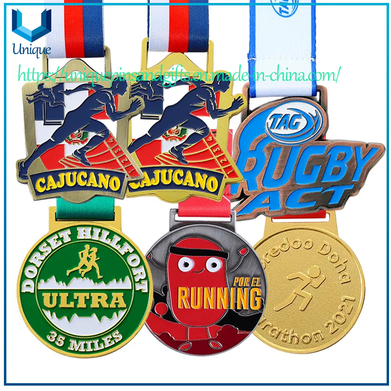 Factory Custom Metal 3D Enamel Military Award Medallion Gold Karate Soccer Football Run Finisher Marathon Running Race Marathon Sport Custom Medal with Ribbon