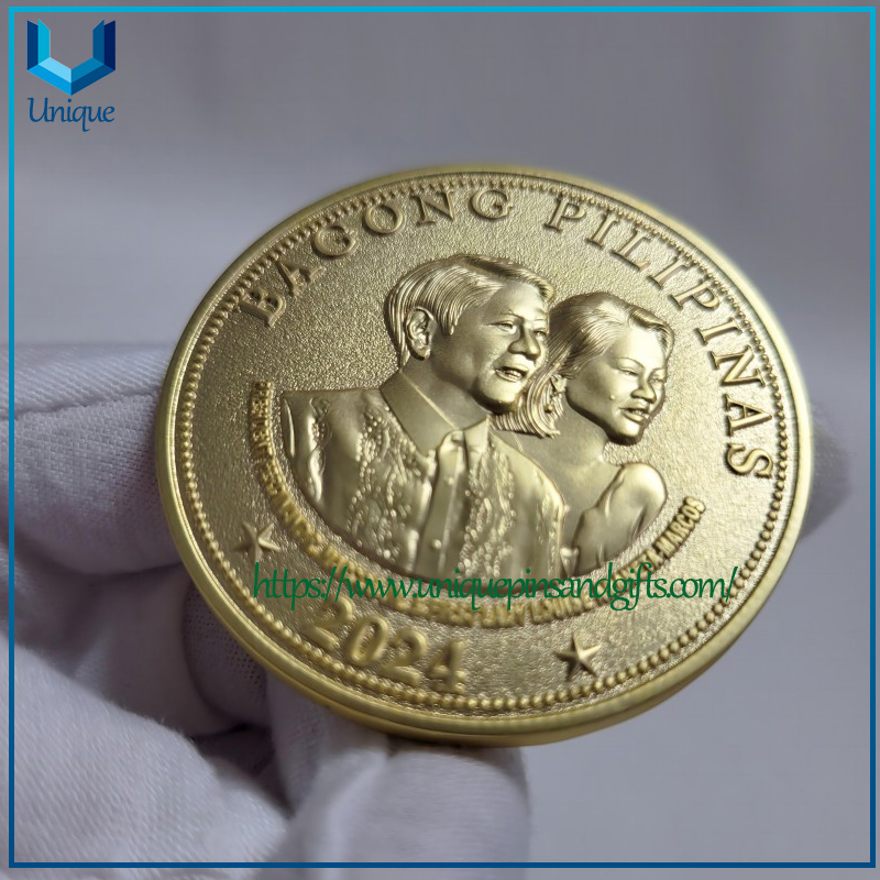 High Quality Custom 2 Inches Bronze 3D Bagong Pilipinas Pressident Medal in gold plating with velvet box