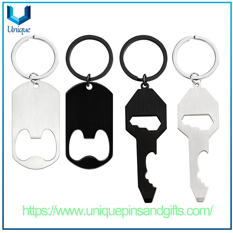 Custom Fashion Key Shape Decoration Keychain Promotional Gift Souvenir Coins Metal Beer Bar Wine Corkscrew Bottle Opener Metal Keychain