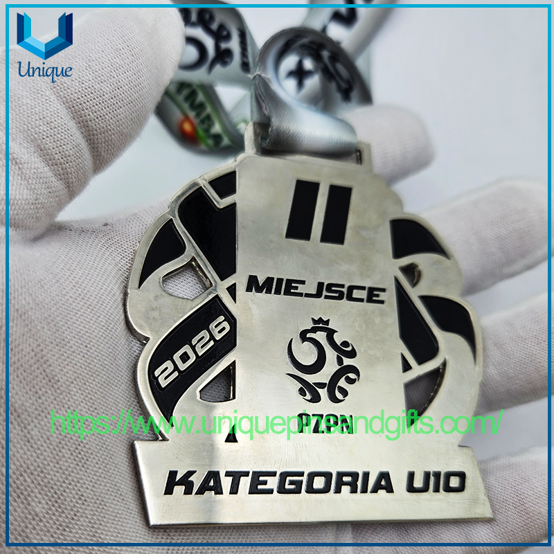 Custom Poland PZPN Gold Silver Bronze Medal Sports Event Metal Medals with Ribbon