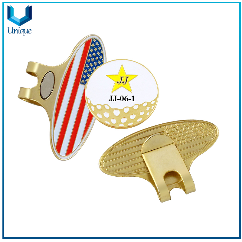Ribbon Golf Hatclip, National Flag Golf Hatclip, Map /Poker Logo for Ballmarker, Metal Magnet Golf Hatclip with Ballmarker with Customize Logo 