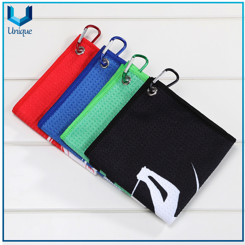 Microfiber Waffle Golf Towel with Customized Logo w/Carabiner,Embroidered/Prihnting Logo Golf Towel for Promotional Gifts