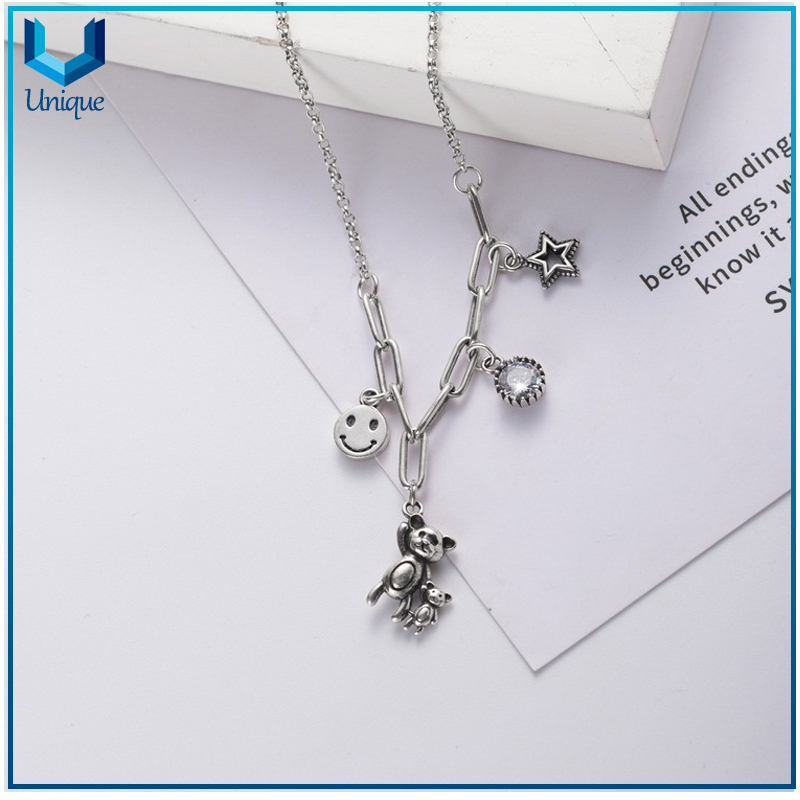 Vintage 925 silver pendant set, Neckalce+Teddy Bear Pendant+Coin +Charming in Custom Design for Wholesale