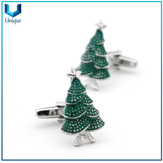 Custom Design Christmas Tree Cufflink, Fashion Jewelry Decoration Cufflink, 3D Nickel plating Wedding Cufflink for Promotional Gifts in gifts Box Packing